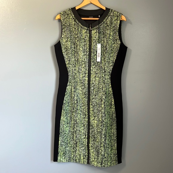 Elie Tahari Dresses & Skirts - Elie Tahari leather trim tweed front zip dress
